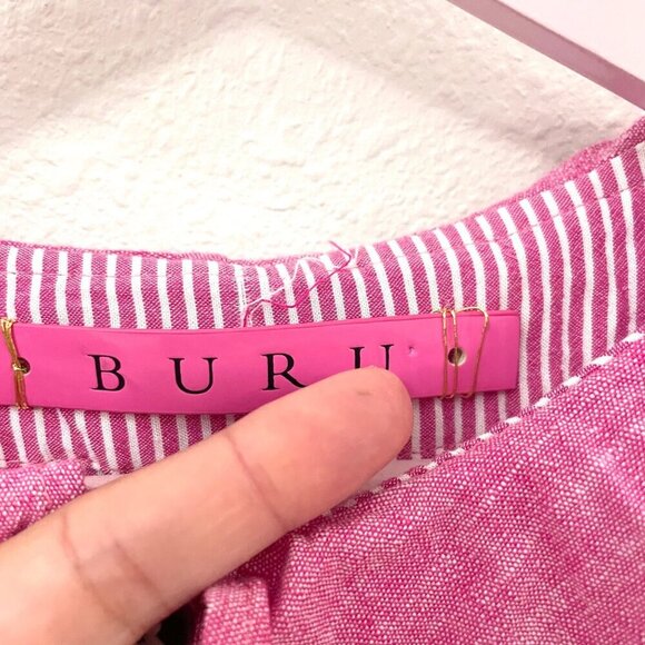 Buru Pink Stripe Long Sleeve Ruffle Collar Top Size S - Picture 2 of 4